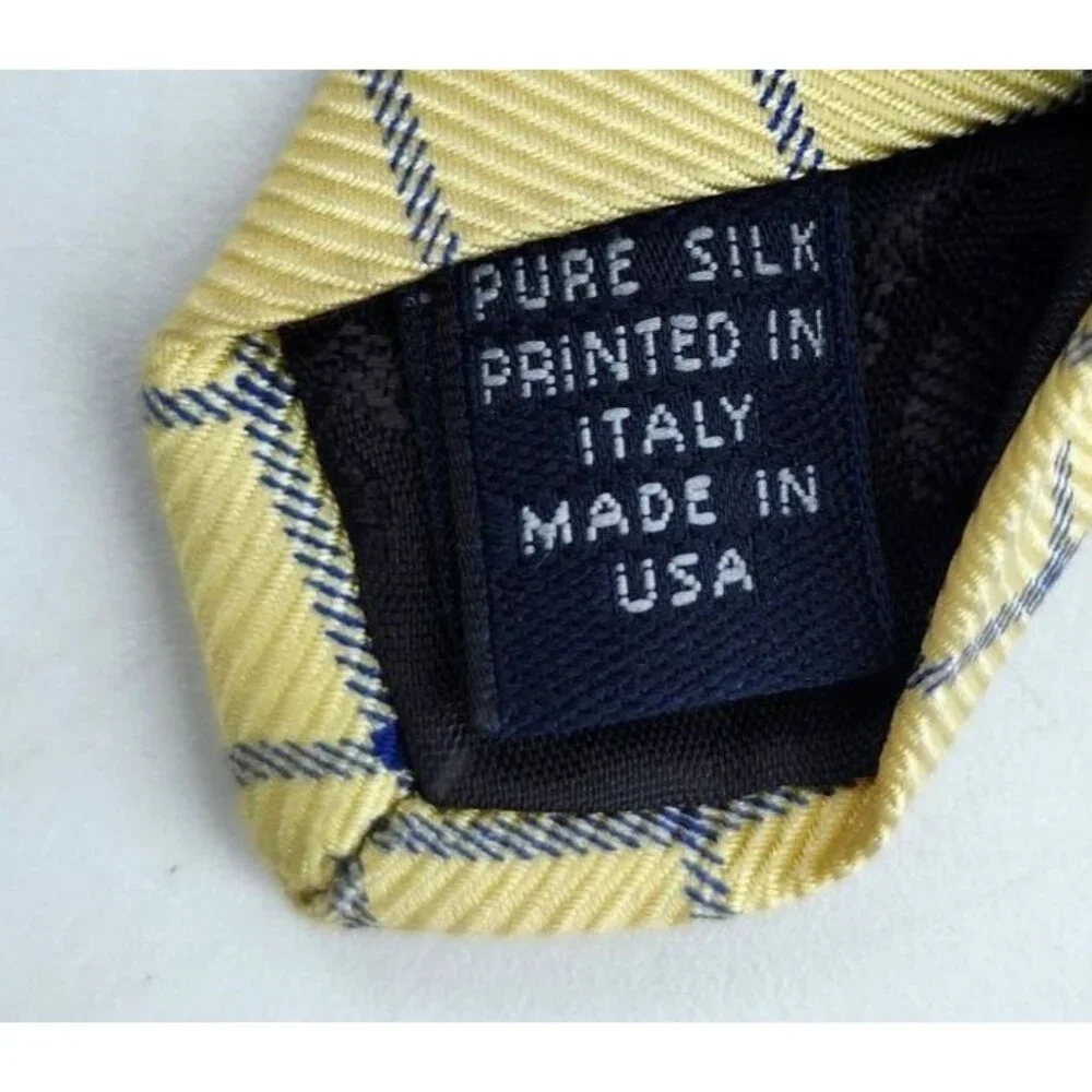 Brooks Brothers Makers Pure Silk Necktie Yellow Blue Check USA Made‎